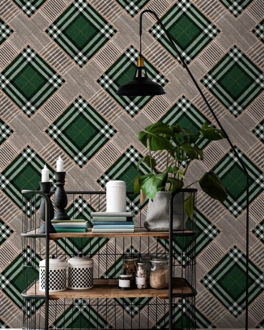 MINDTHEGAP Wallpaper Checkered Patchwork British Green