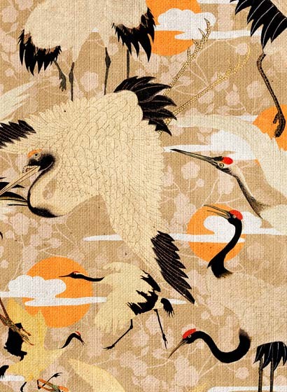 Mindthegap Papier peint Birds of Happiness - Beige/ Orange