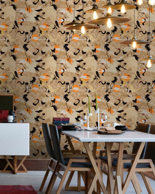 MINDTHEGAP Wallpaper Birds of Happiness Beige/ Orange