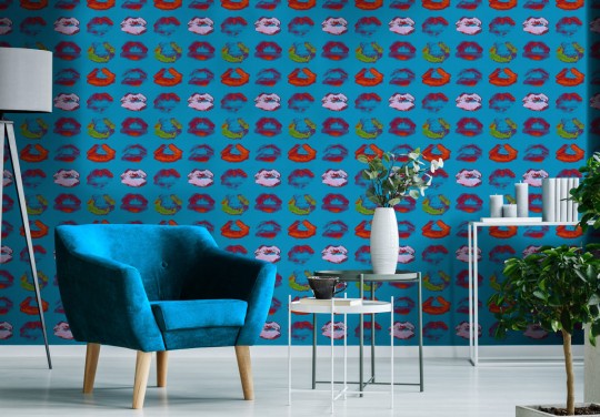 MINDTHEGAP Wallpaper Neon Kiss Blue