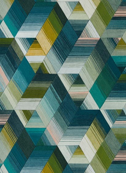 Geometrische Tapete Arccos von Harlequin - Emerald/ Blush
