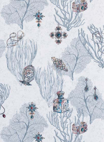 Matthew Williamson Papier peint Coralino - Gray/ Ruby/ Gold