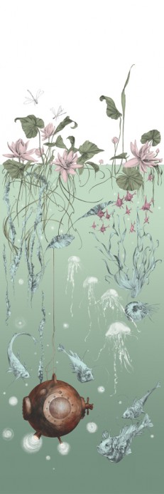 Edmond Petit Wallpaper Nautilus/ Méduses/ Nénuphars Nautilus gauche - Aqua