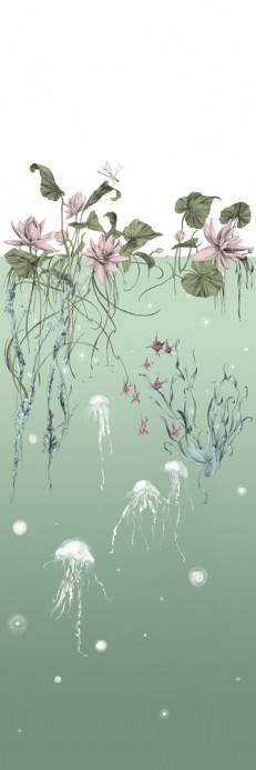 Edmond Petit Papier peint Nautilus/ Méduses/ Nénuphars - Méduses gauche - Aqua