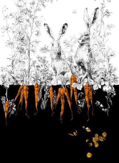 Edmond Petit Tapete Lièvres droit - Noir Orange