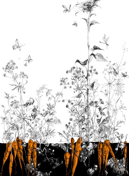 Edmond Petit Tapete Tournesol droit - Noir Orange