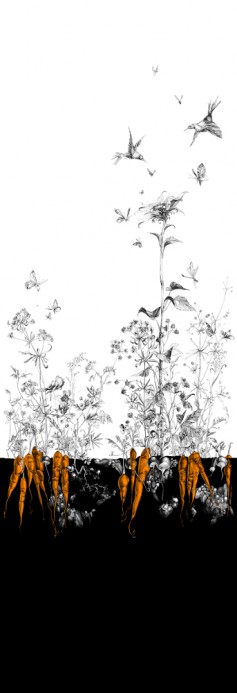 Edmond Petit Wallpaper Licvres/Fenouil/Tournesol - Noir Orange