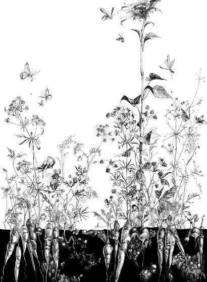 Edmond Petit Tapete Tournesol droit - Blanc et Noir