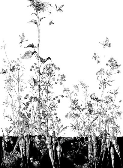Edmond Petit Tapete Tournesol gauche - Blanc et Noir
