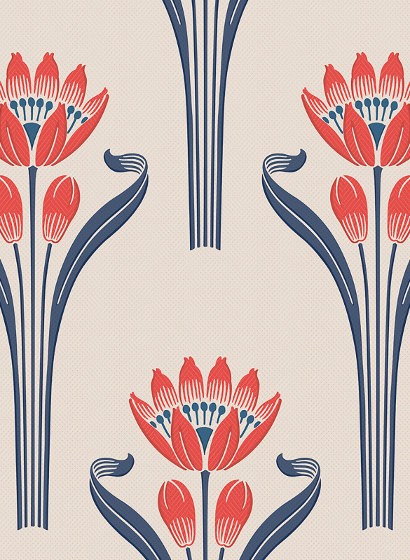 Isidore Leroy Papier peint Tulipes - Blanc rouge