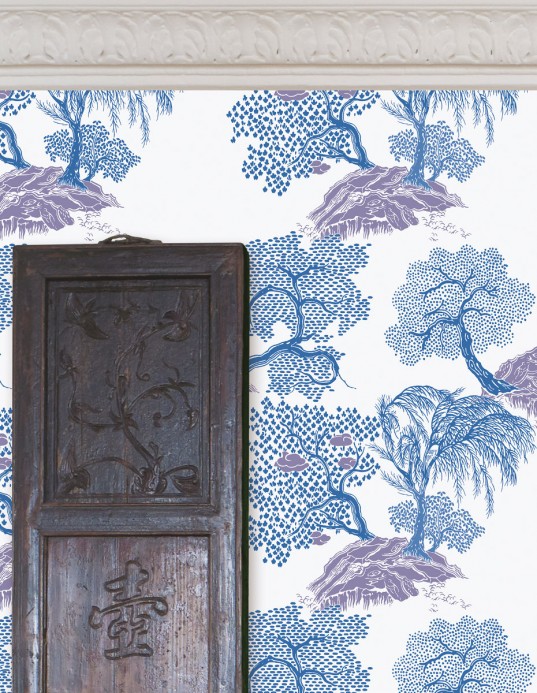 Isidore Leroy Papier peint Jardin d'Asie - Blanc et Bleu