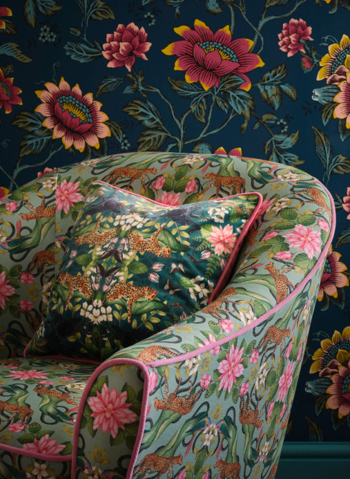 Clarke & Clarke Tissu Wonderlust Tea Story - Velvet - Teal