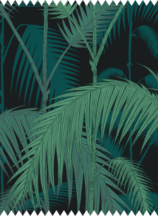 Cole & Son Tessuto Palm Jungle Velvet - Viridian/ Petrol on Black