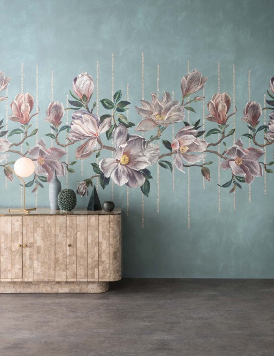 Osborne & Little Papier peint panoramique Magnolia Frieze - Aqua/ Ochre