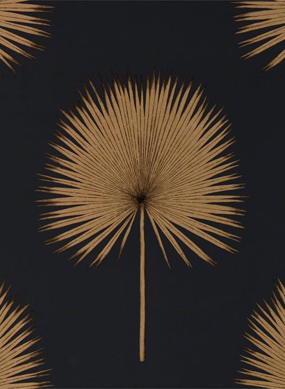 Palmen Tapete Fan Palm von Sanderson - Charcoal/ Gold