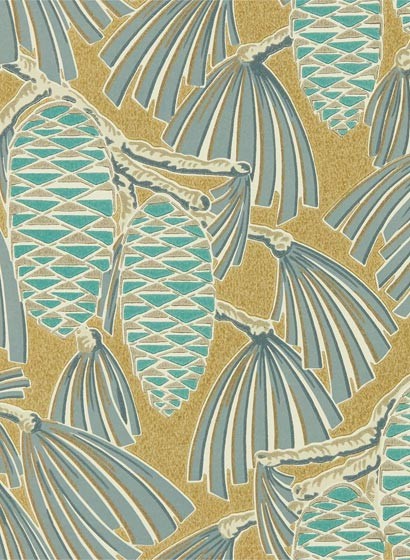 Zapfen Tapete Foxley von Harlequin - Kingfisher/ Gold