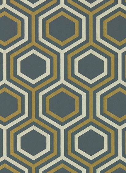Hexagon Tapete Selo von Harlequin - Ebony/ Gold