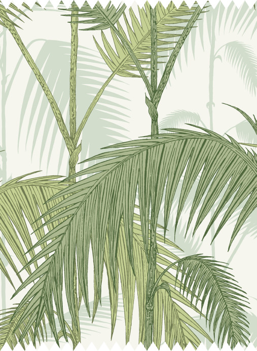Cole & Son Stoff Palm Jungle Linen Union - Olive Green on White
