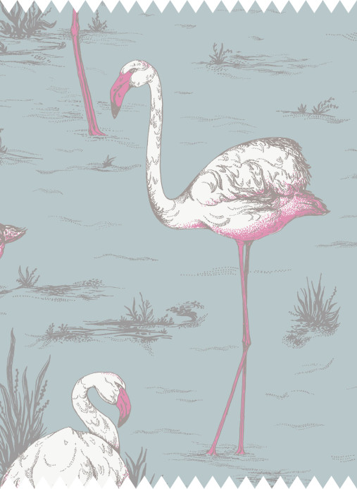 Cole & Son Stoff Flamingos Linen Union - White & Fuchsia on Seafoam