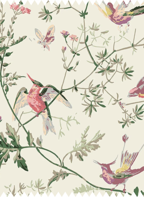 Cole & Son Stoff Hummingbirds Cotton - Classic Multi & Old Olive on Cream