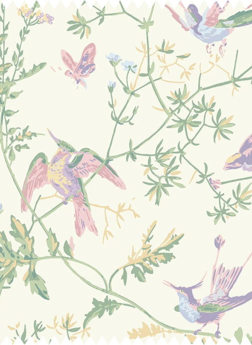 Cole & Son Stoff Hummingbirds Cotton - Blush, Sage, & Mulberry on Cream
