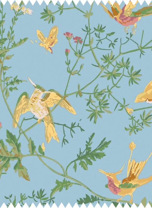 Cole & Son Stoff Hummingbirds Cotton - Buttercup Yellow on Cornflower Blue