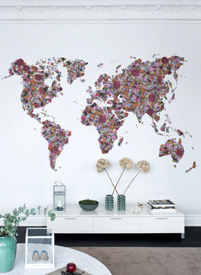 Weltkarte Wandbild Floral World von Rebel Walls