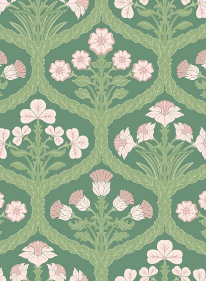 Cole & Son Wallpaper Floral Kingdom Ballet Slipper & Leaf Green on Forest