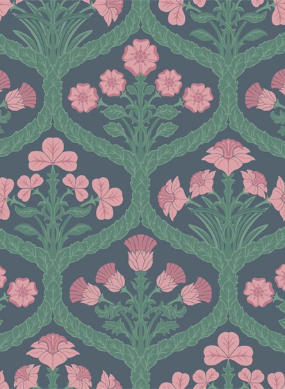 Cole & Son Wallpaper Floral Kingdom Rose & Forest on Charcoal