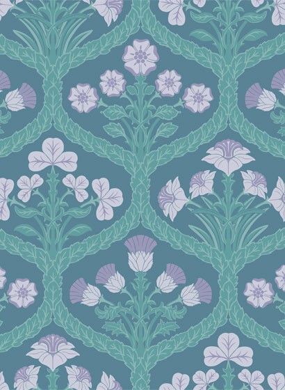 Cole & Son Papier peint Floral Kingdom - Lilac & Teal on Denim