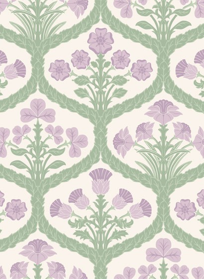 Cole & Son Wallpaper Floral Kingdom Mulberry & Olive Green on Parchment