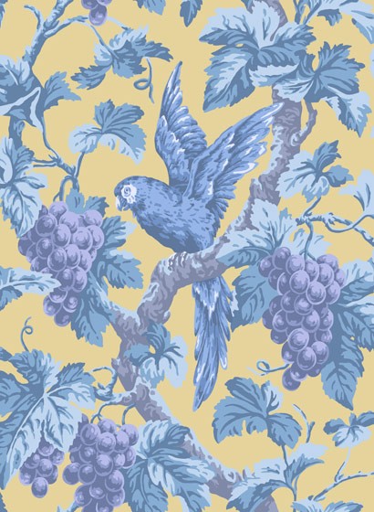 Cole & Son Carta da parati Woodvale Orchard - Hyacinth, Lilac & China Blue on Ochre
