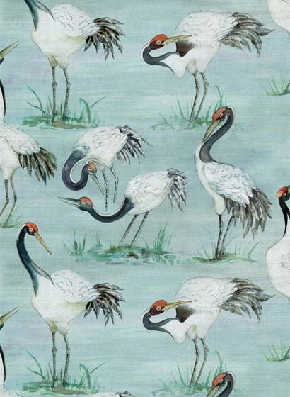 Vogel Tapete Cranes von Osborne & Little - Aqua