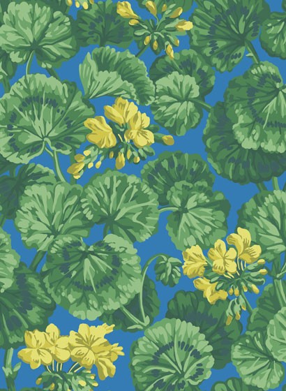Cole & Son Papier peint Geranium - Lemon/ Green on Blue