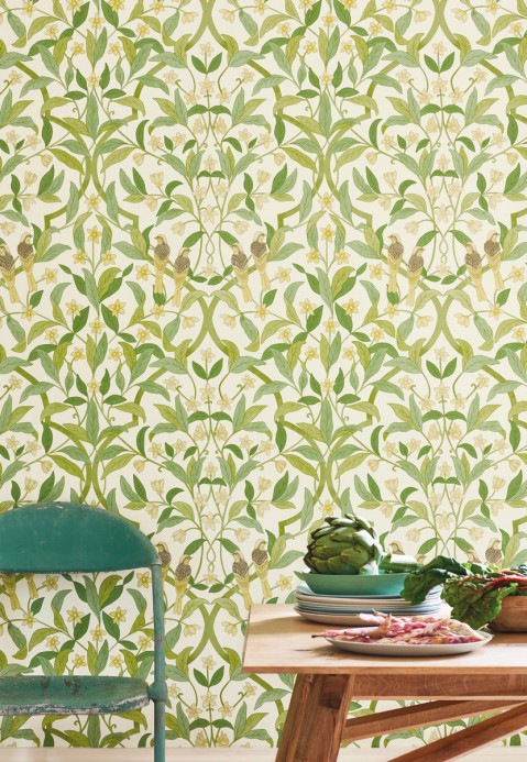 Cole & Son Wallpaper Jasmine & Serin Simphony Chartreuse on White