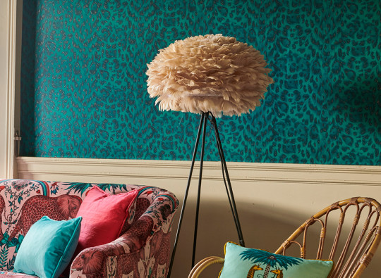 Clarke & Clarke Wallpaper Felis - Teal/ Rose Gold