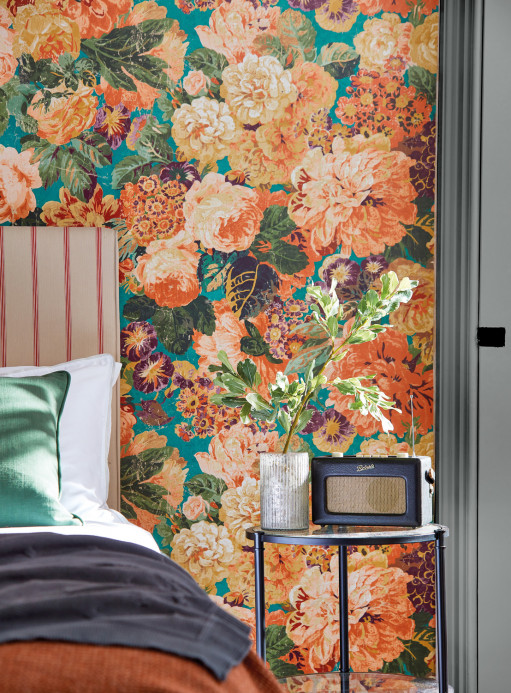 Sanderson Wallpaper Very Rose and Peony Kingfisher/ Rowan Berry