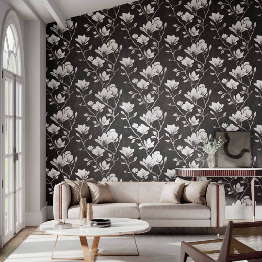 Harlequin Wallpaper Lotus - Onyx/ Silver