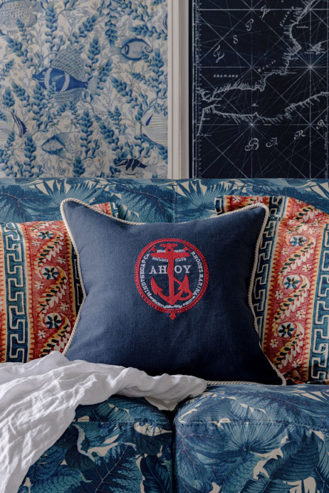 Mindthegap Ahoy Cushion - Indigo blue/ Red/ White/ Rope - 50x50cm