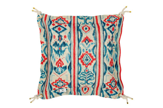 Mindthegap Mediterraneo Ikat Cushion - Indigo/ Red/ White/ Rope - 50x50cm