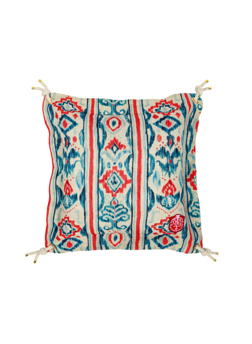 Mindthegap Mediterraneo Ikat Cushion - Indigo/ Red/ White/ Rope - 50x50cm