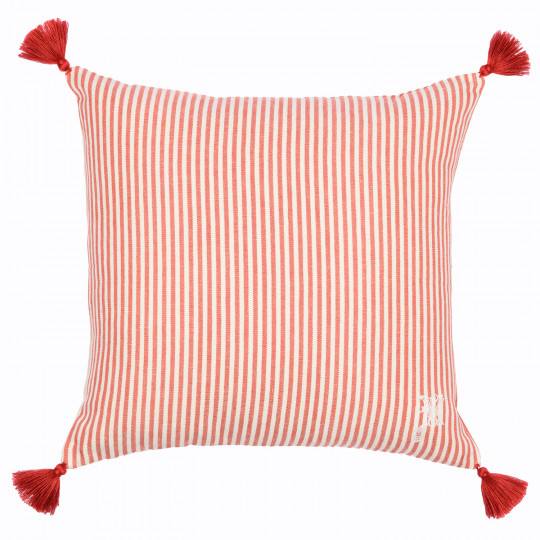 Mindthegap Rhubarb Stripe Cushion - Red/ White/ Tassel - 50x50cm