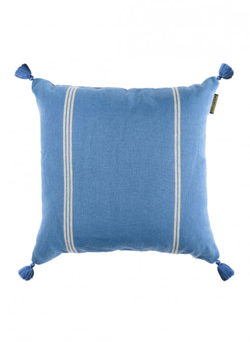 Mindthegap Katalin Stripe Cushion - Blue/ Taupe/ Tassel - 50x50cm