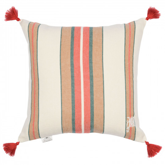 Mindthegap Herina Stripe Cushion - Brown/ Green/ White/ Rope - 50x50cm