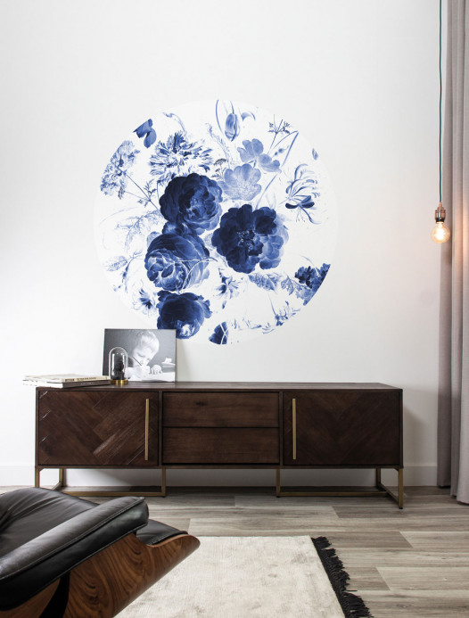 KEK Amsterdam Wandbild Royal Blue Flowers 1 Circle - S - 1.425m