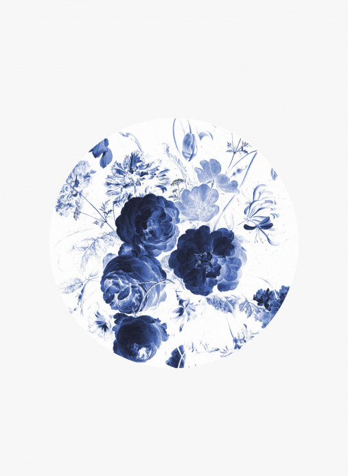 KEK Amsterdam Wandbild Royal Blue Flowers 1 Circle - S - 1.425m