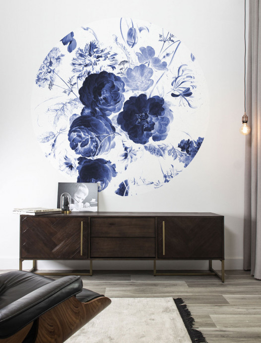 KEK Amsterdam Papier peint panoramique Royal Blue Flowers 1 Circle - M - 1.9m