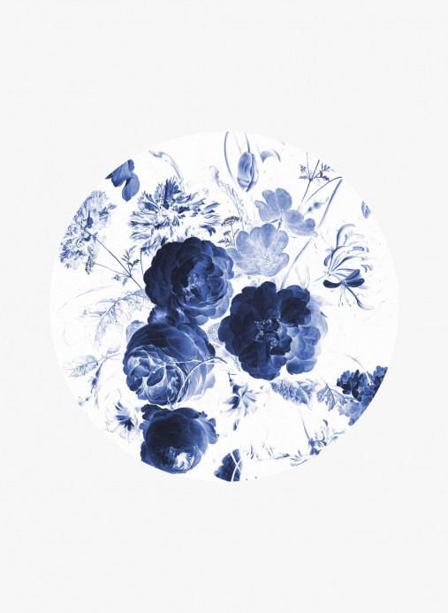 KEK Amsterdam Papier peint panoramique Royal Blue Flowers 1 Circle - M - 1.9m