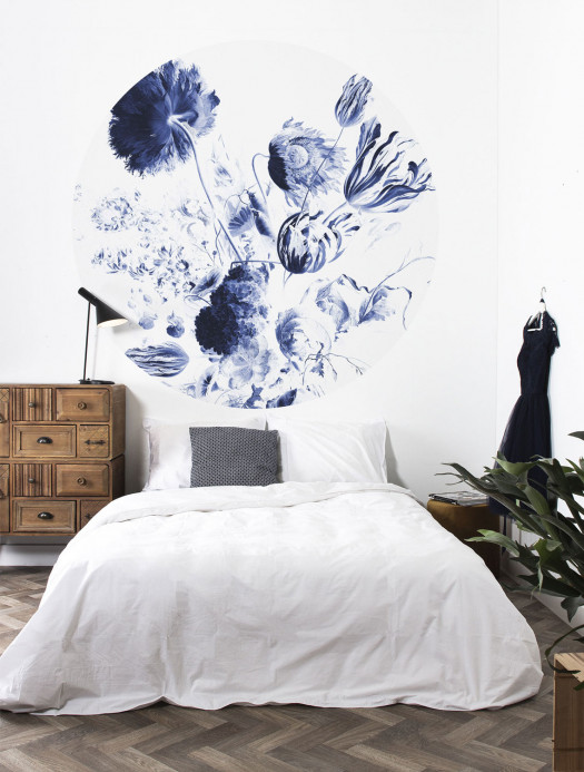 KEK Amsterdam Papier peint panoramique Royal Blue Flowers 2 Circle - M - 1.9m