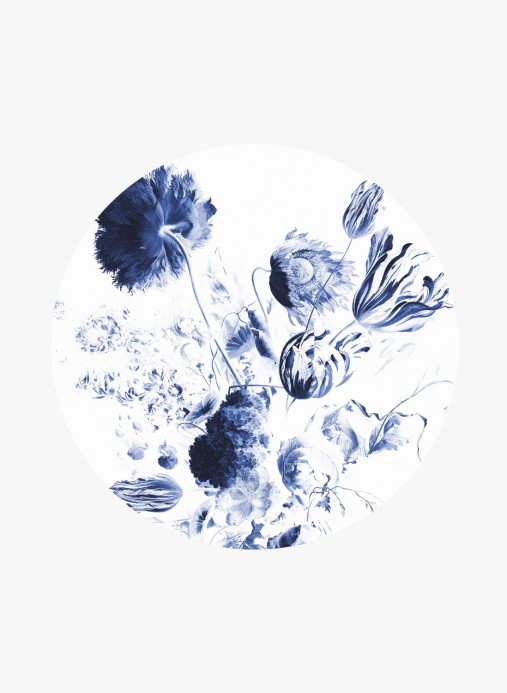 KEK Amsterdam Papier peint panoramique Royal Blue Flowers 2 Circle - M - 1.9m